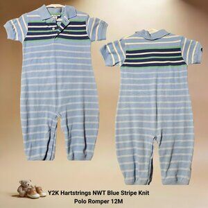 Y2K Hartstrings NWT Blue Stripe Knit Polo Romper 12M